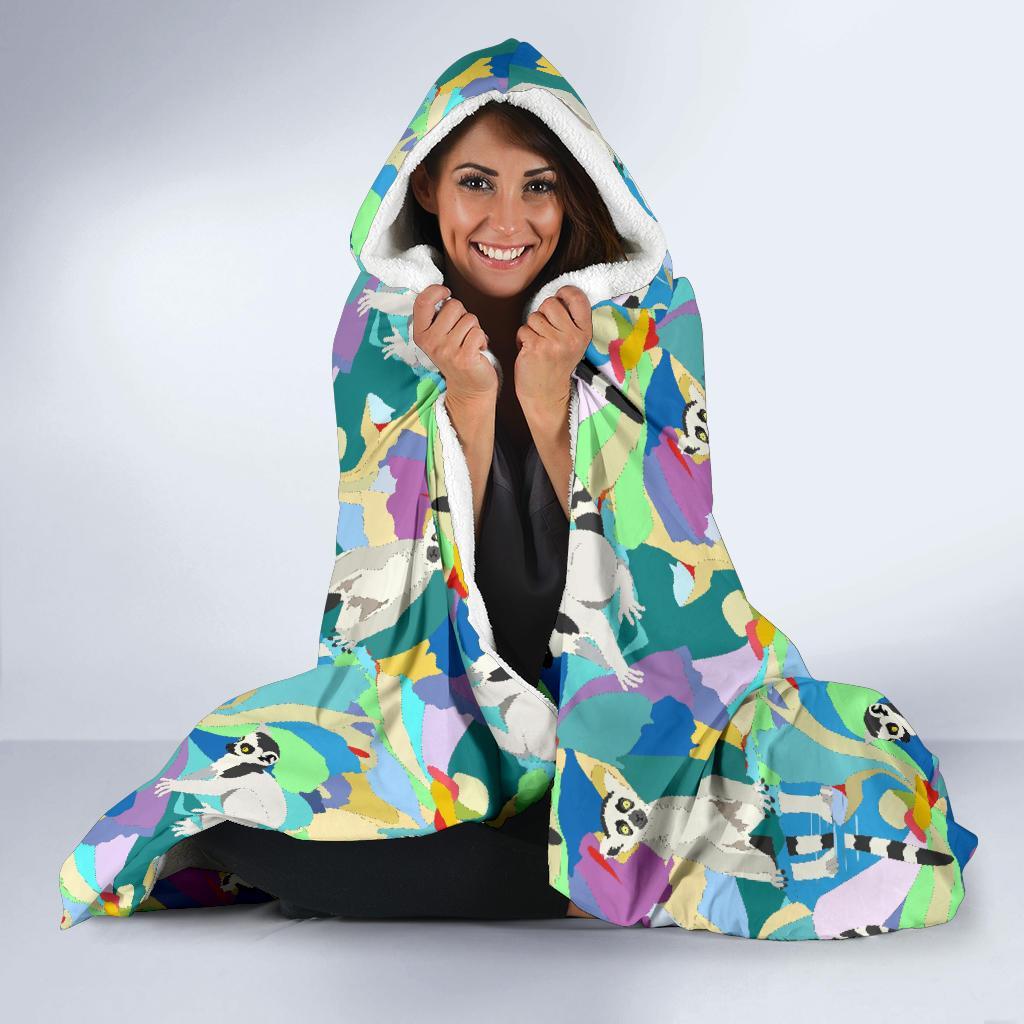 Lemur Colorful Pattern Print Hooded Blanket-grizzshop