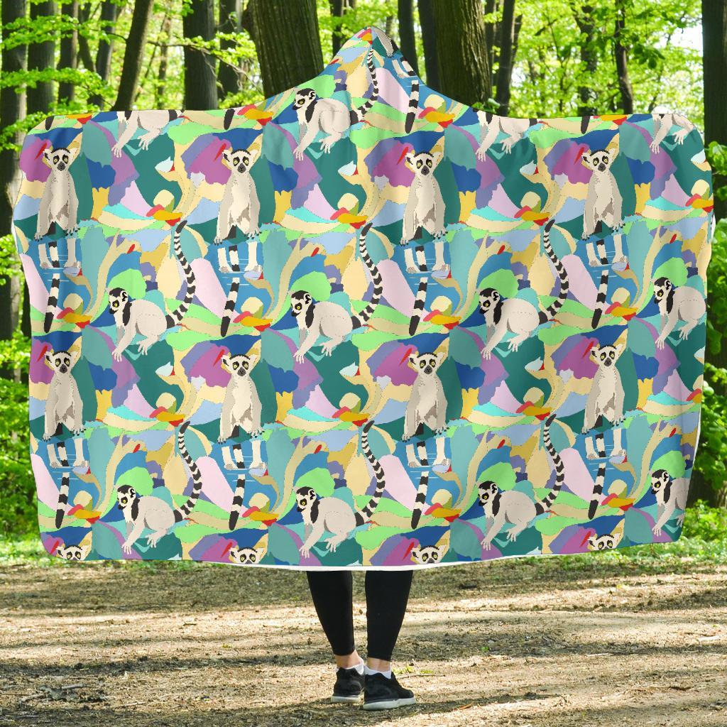 Lemur Colorful Pattern Print Hooded Blanket-grizzshop