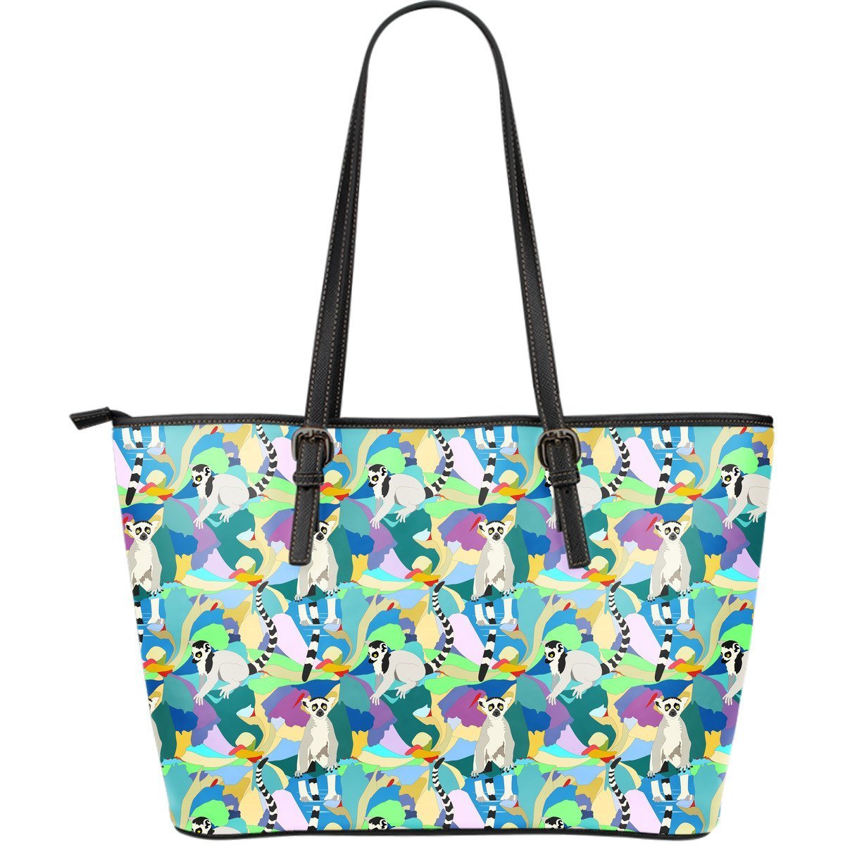 Lemur Colorful Pattern Print Leather Tote Bag-grizzshop