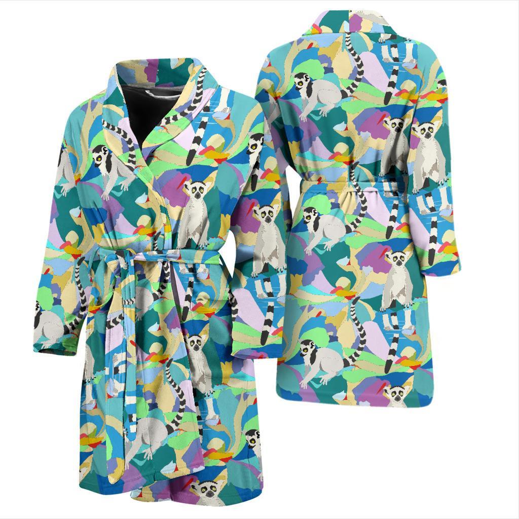 Lemur Colorful Pattern Print Men Long Robe-grizzshop