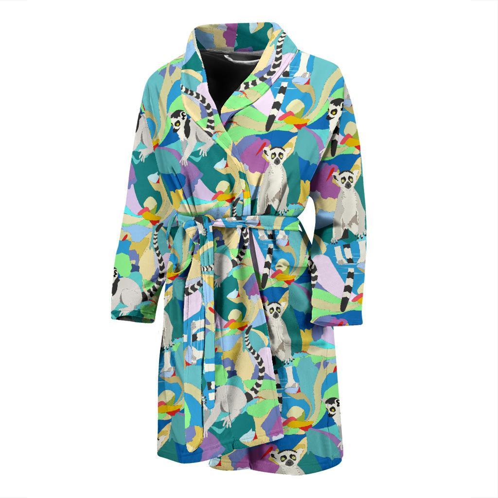 Lemur Colorful Pattern Print Men Long Robe-grizzshop