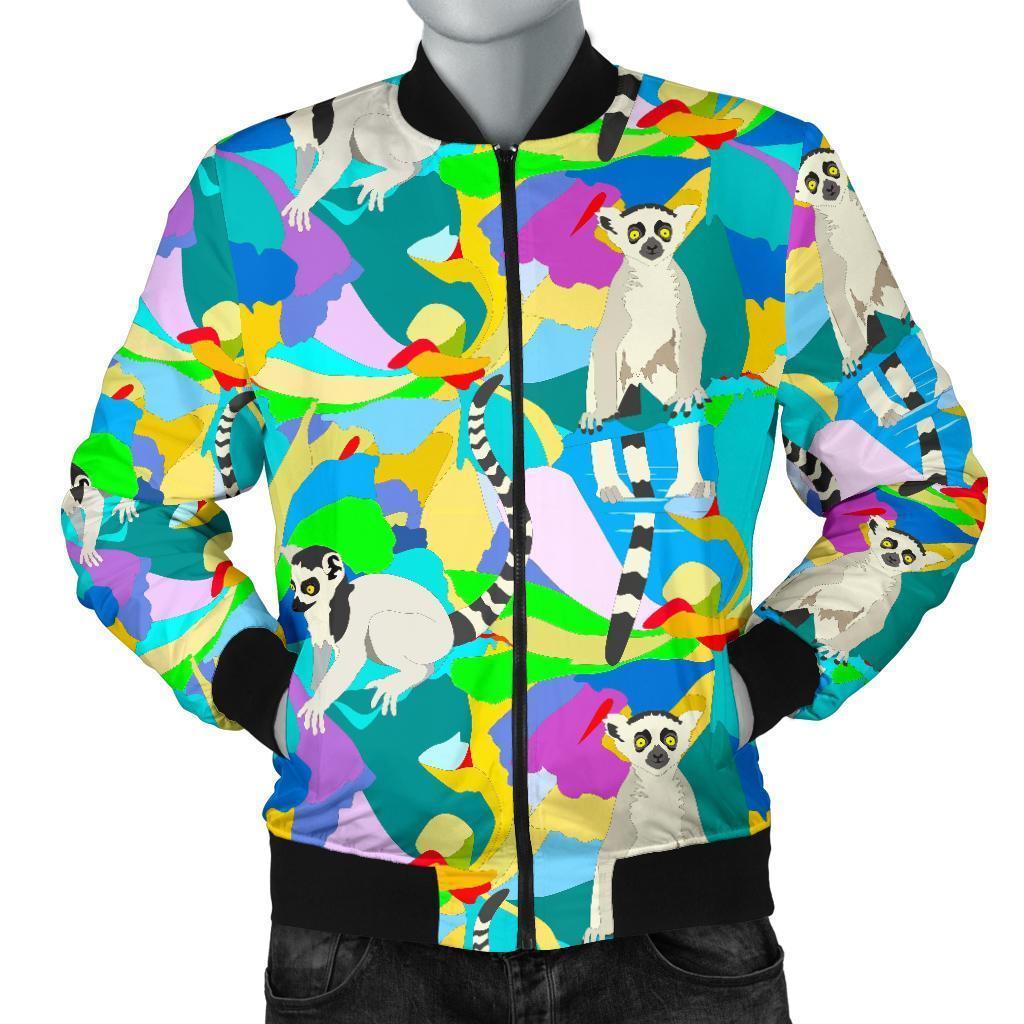 Lemur Colorful Pattern Print Men's Bomber Jacket-grizzshop
