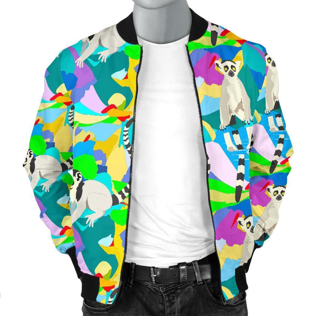 Lemur Colorful Pattern Print Men's Bomber Jacket-grizzshop
