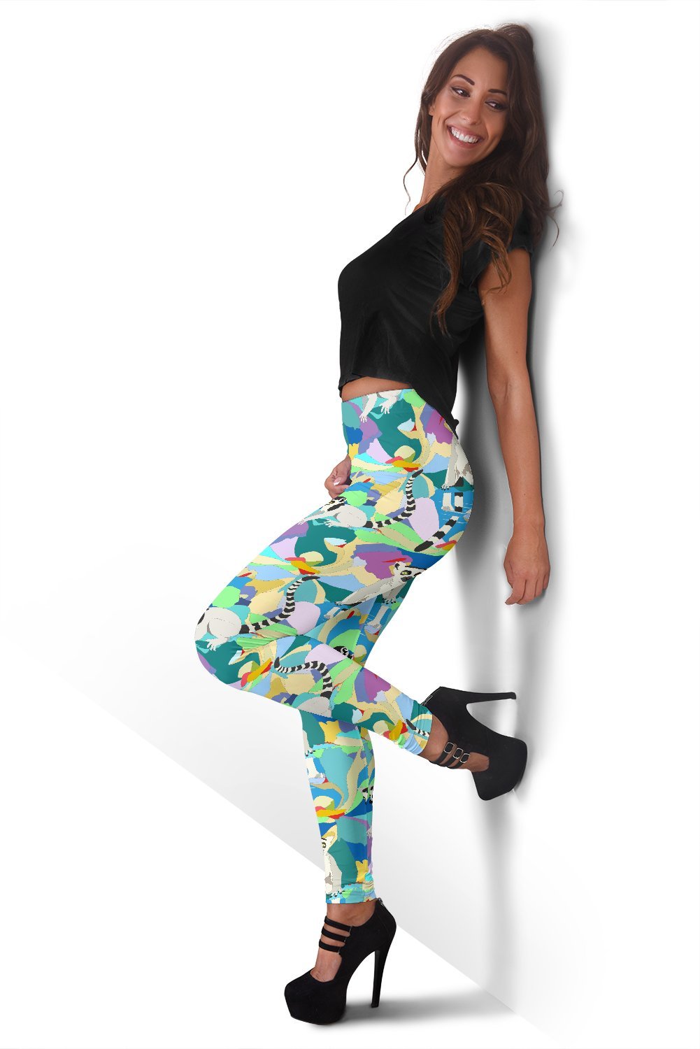 Lemur Colorful Pattern Print Women Leggings-grizzshop