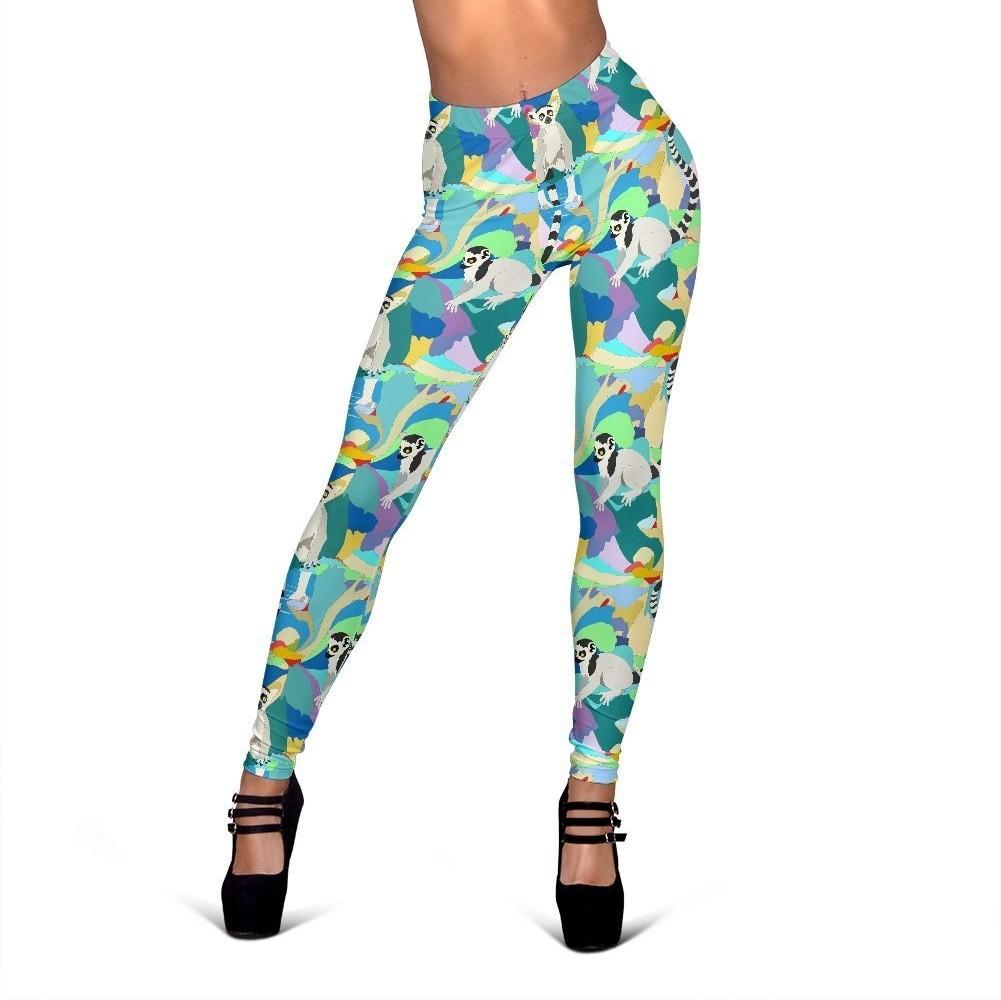 Lemur Colorful Pattern Print Women Leggings-grizzshop