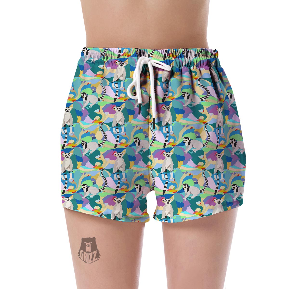 Lemur Colorful Pattern Print Women's Shorts-grizzshop