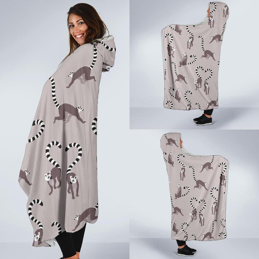 Lemur Pattern Print Hooded Blanket-grizzshop