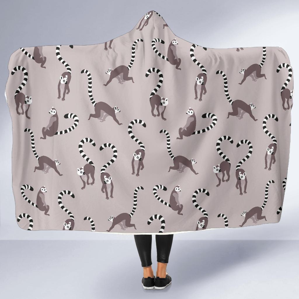 Lemur Pattern Print Hooded Blanket-grizzshop