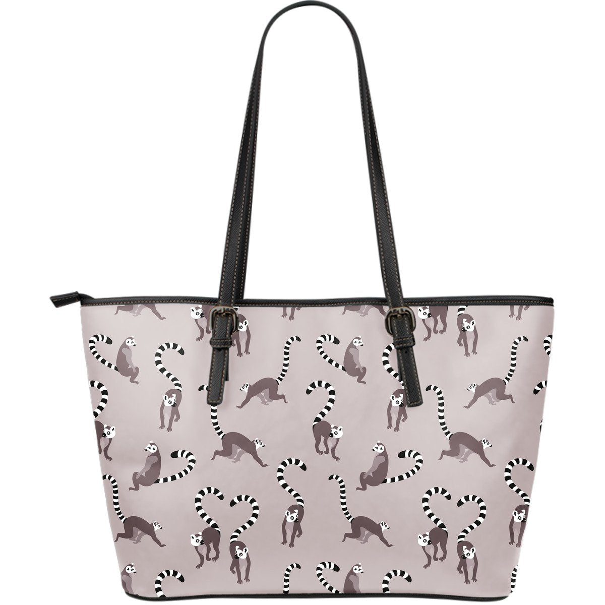 Lemur Pattern Print Leather Tote Bag-grizzshop