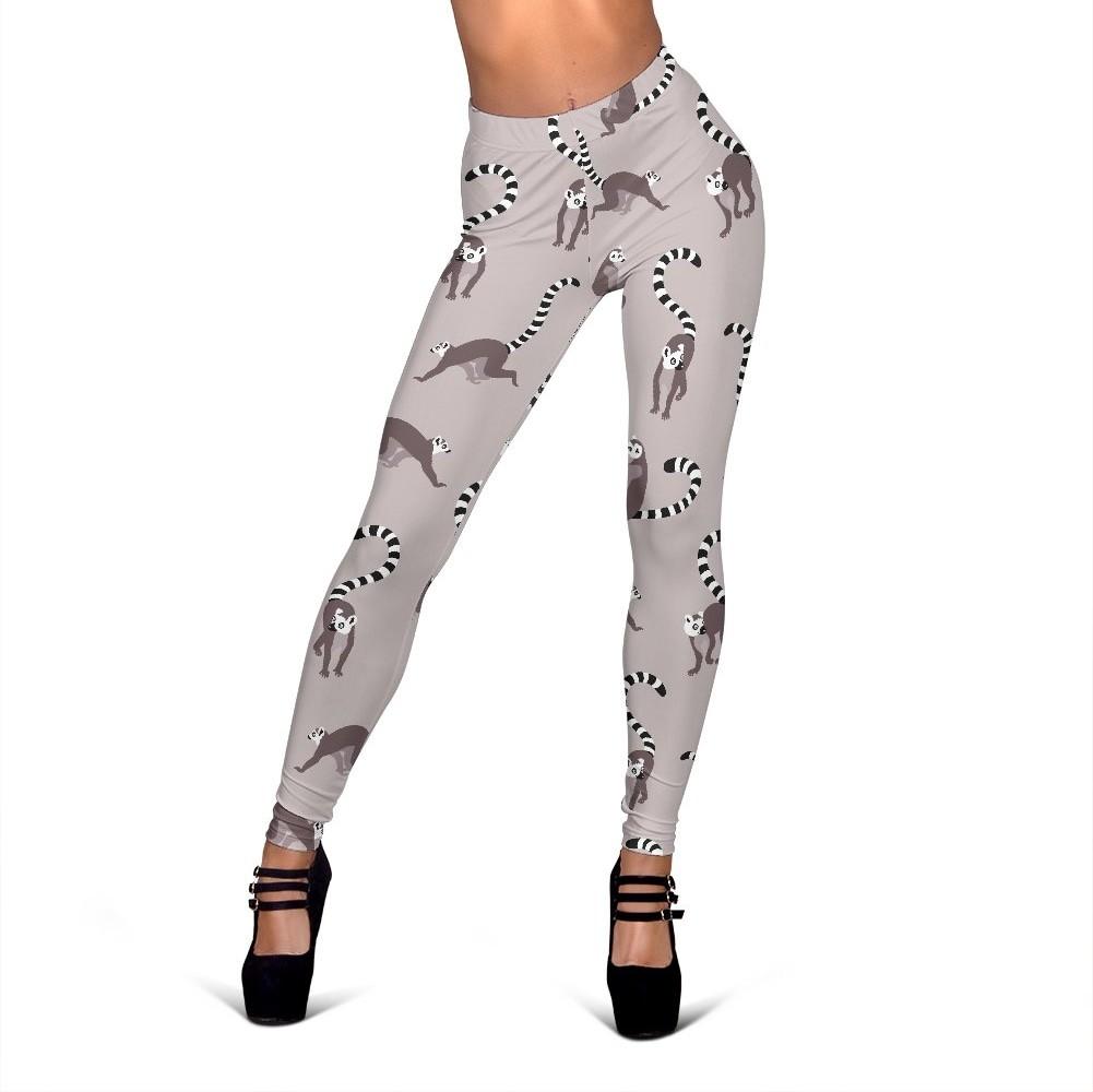 Lemur Pattern Print Women Leggings-grizzshop