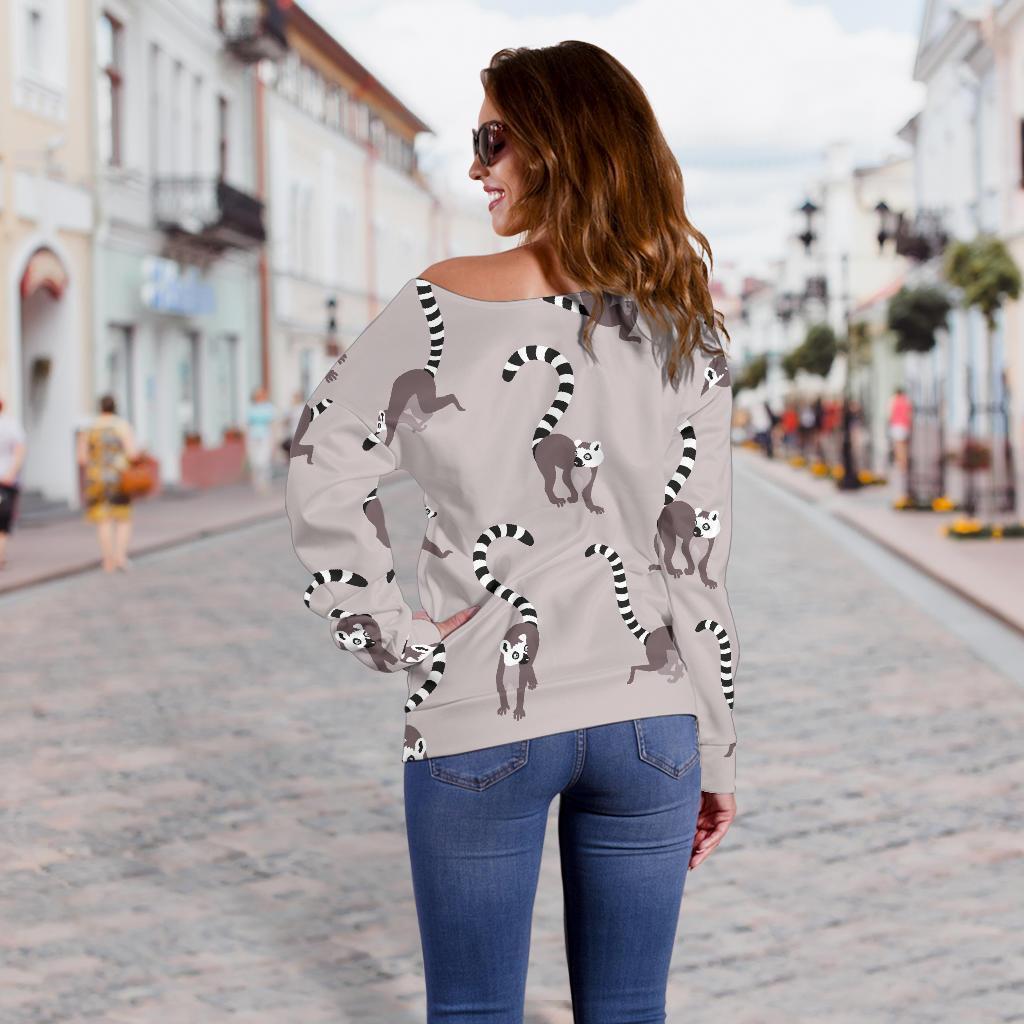 Lemur Pattern Print Women Off Shoulder Sweatshirt-grizzshop