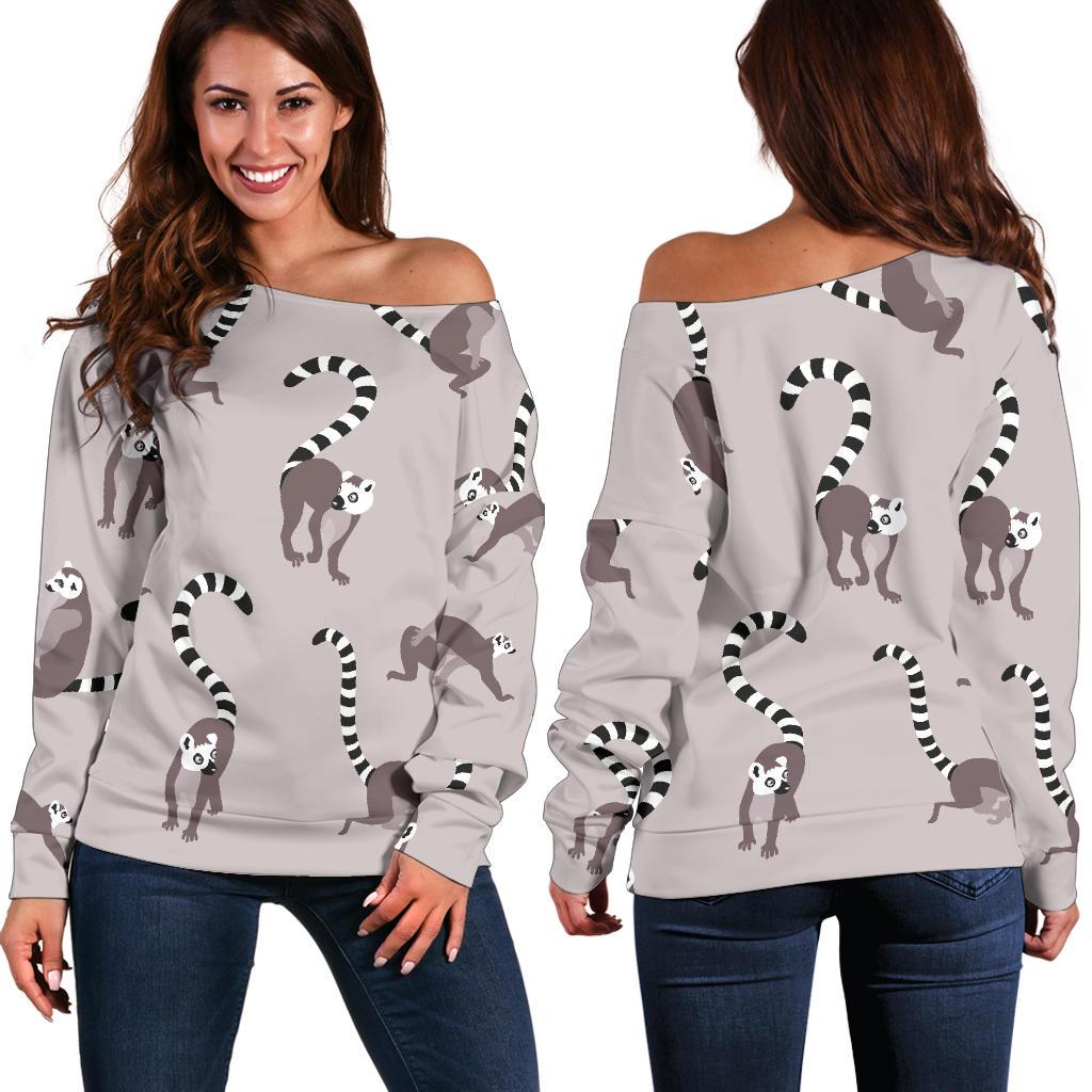 Lemur Pattern Print Women Off Shoulder Sweatshirt-grizzshop