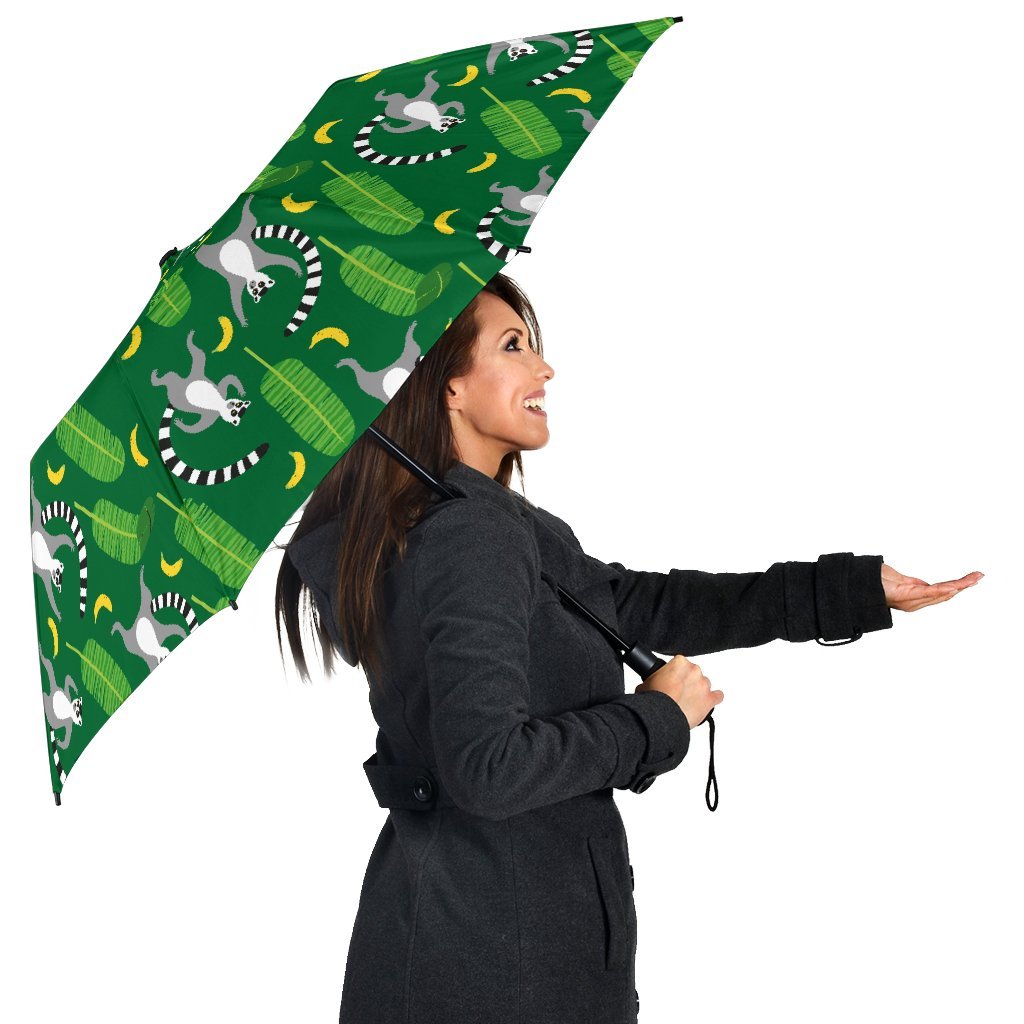 Lemur Print Pattern Automatic Foldable Umbrella-grizzshop