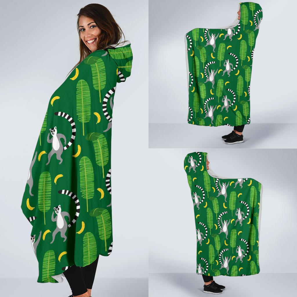 Lemur Print Pattern Hooded Blanket-grizzshop