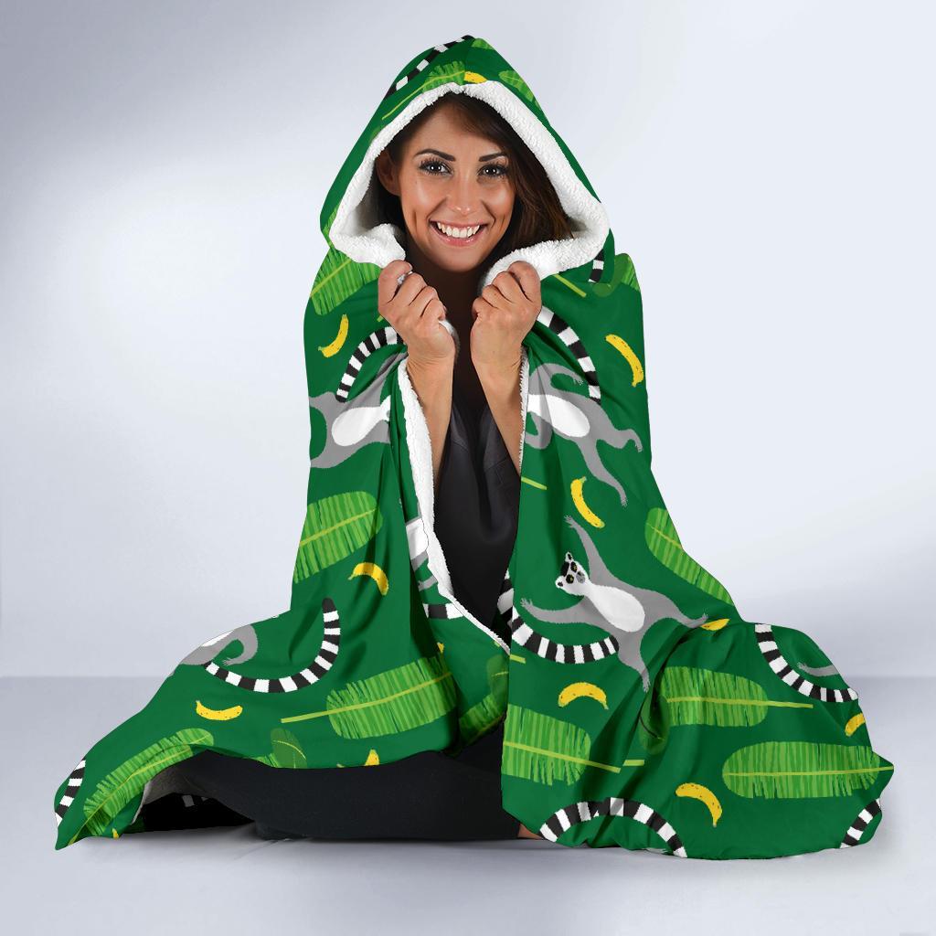 Lemur Print Pattern Hooded Blanket-grizzshop