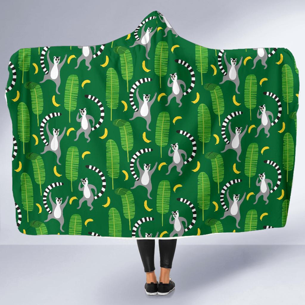 Lemur Print Pattern Hooded Blanket-grizzshop