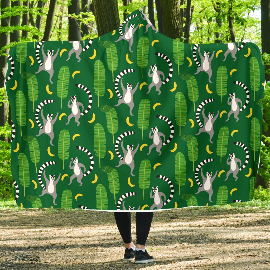 Lemur Print Pattern Hooded Blanket-grizzshop