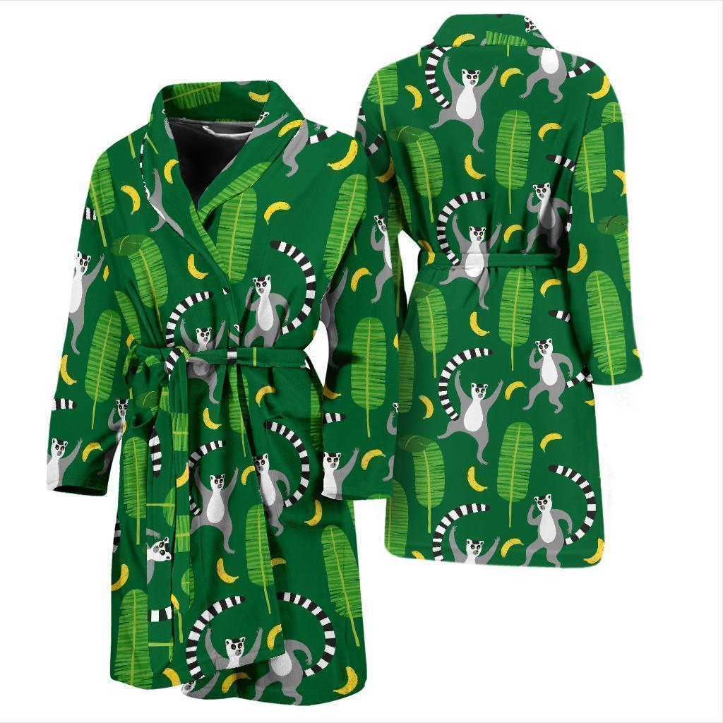 Lemur Print Pattern Men Long Robe-grizzshop