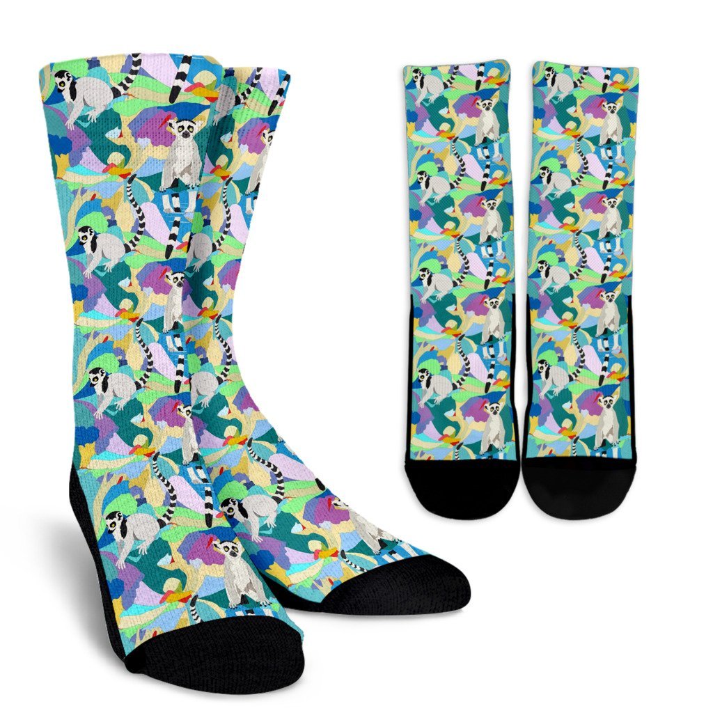 Lemur Colorful Pattern Print Unisex Crew Socks-grizzshop