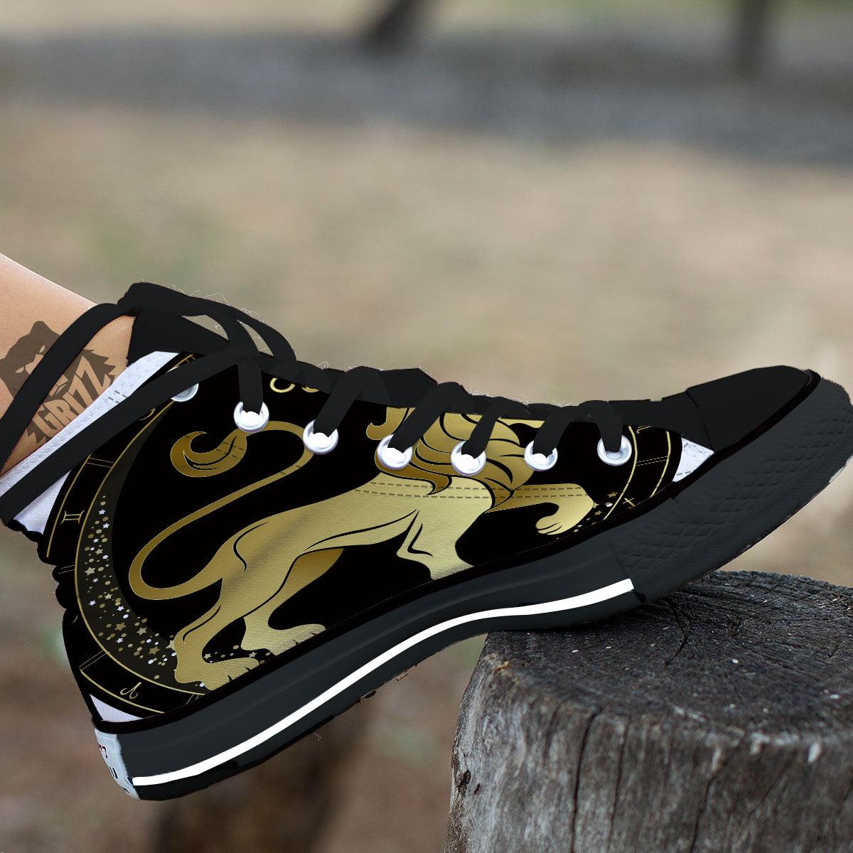 Leo Sign Black And Gold Print Black High Top Shoes-grizzshop