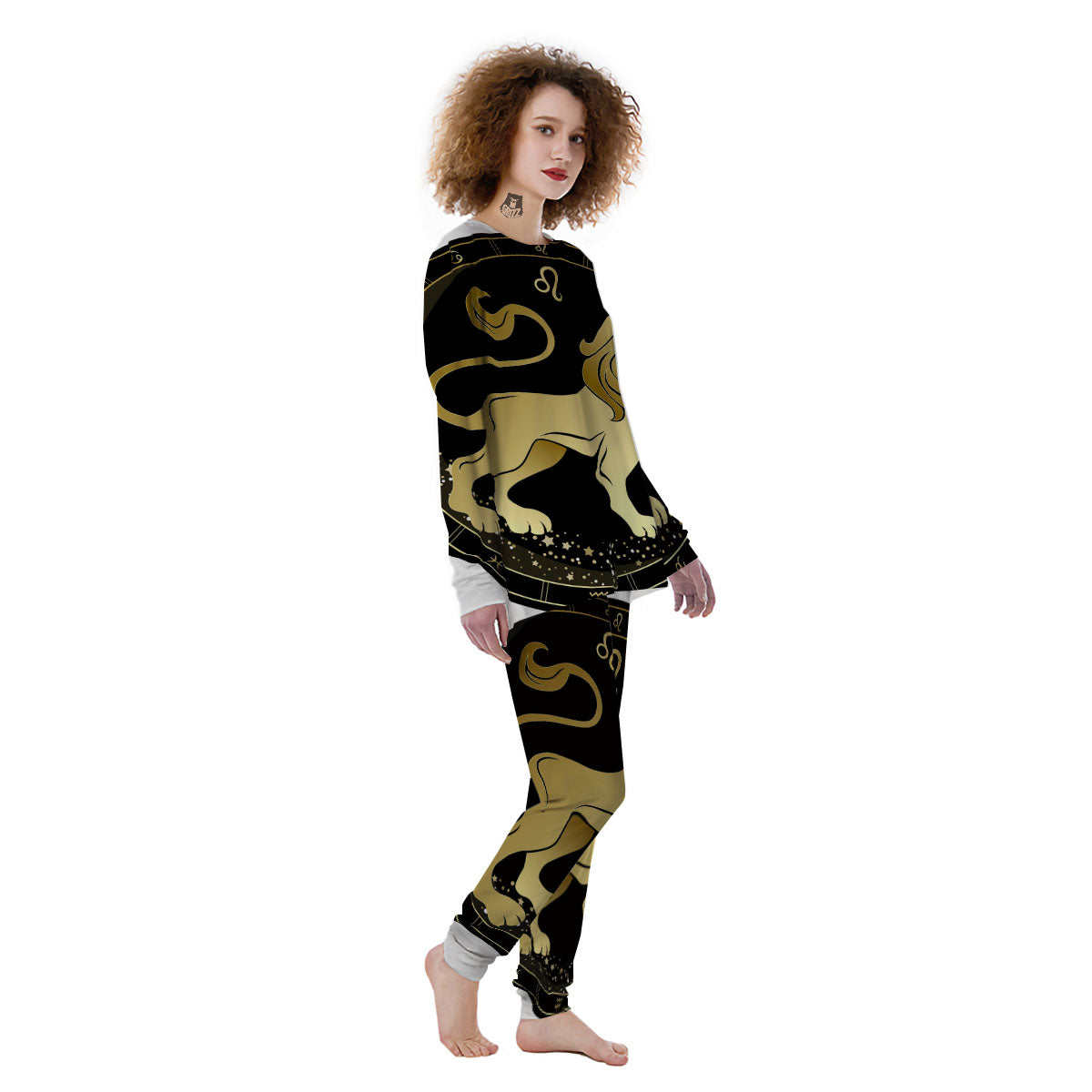 Leo Sign Black And Gold Print Women's Pajamas-grizzshop