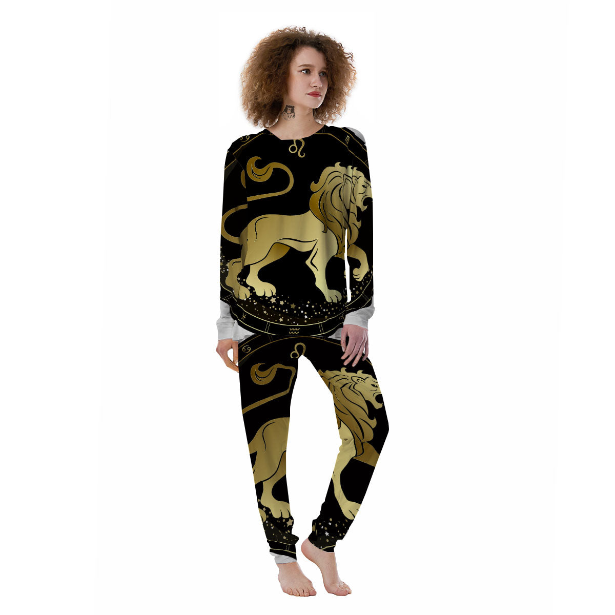 Leo Sign Black And Gold Print Women's Pajamas-grizzshop