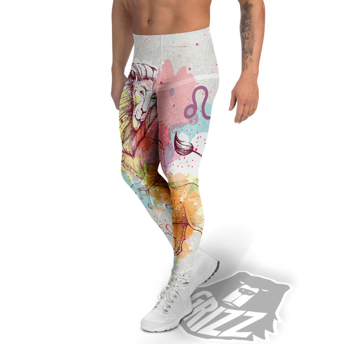 Leo Sign Colorful Print Men's Leggings-grizzshop