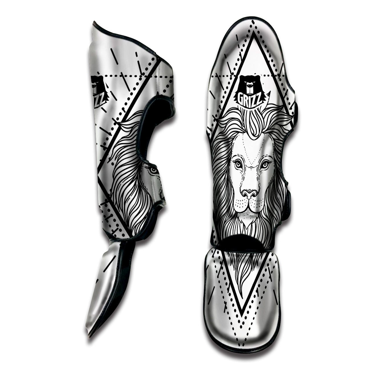 Leo Sign White And Black Print Muay Thai Shin Guards-grizzshop