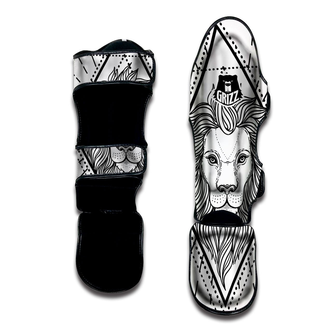 Leo Sign White And Black Print Muay Thai Shin Guards-grizzshop