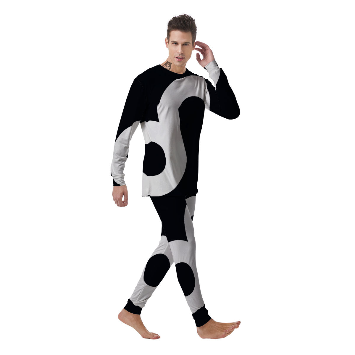 Leo Sign Zodiac White And Black Print Men's Pajamas-grizzshop