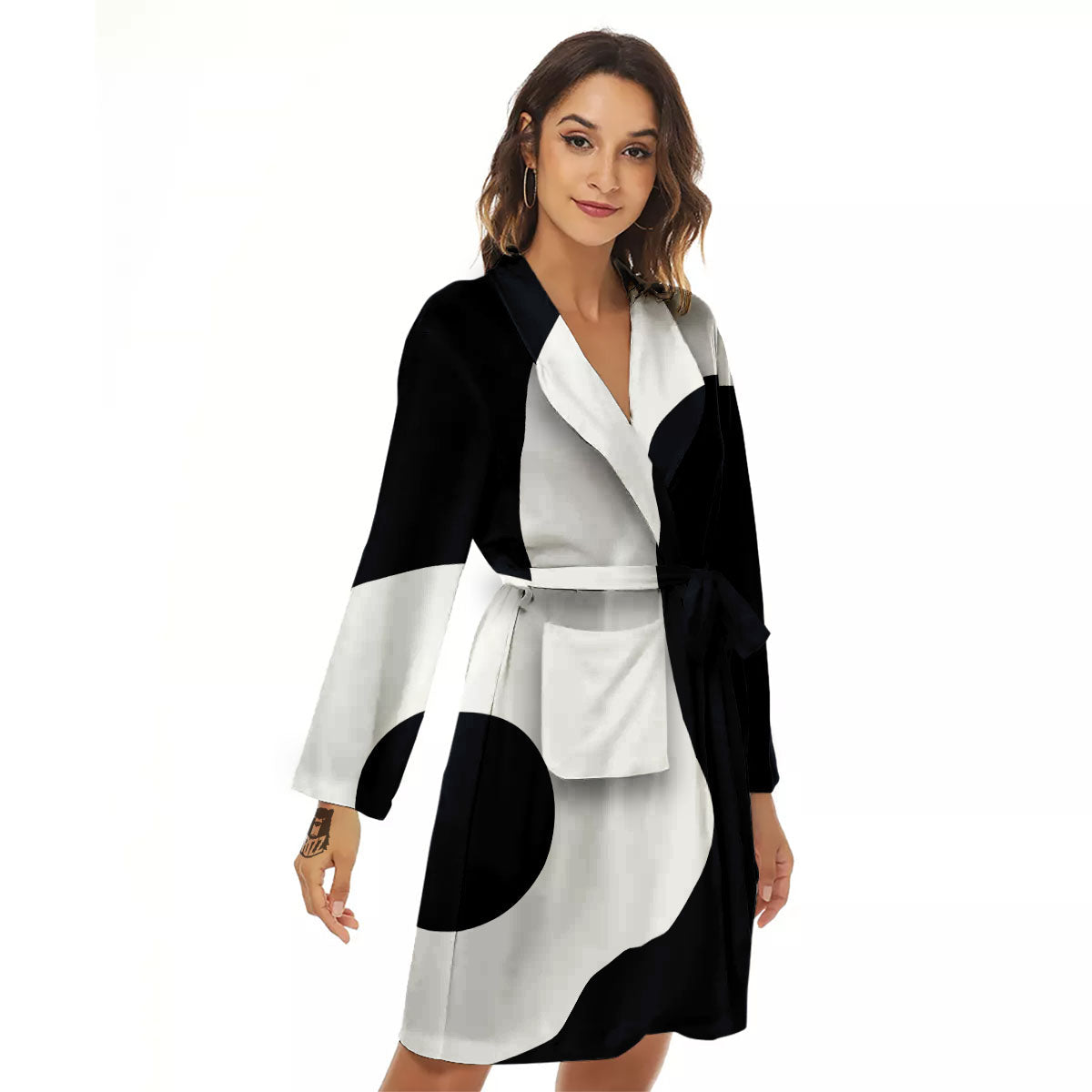 Leo Sign Zodiac White And Black Print Women's Robe-grizzshop