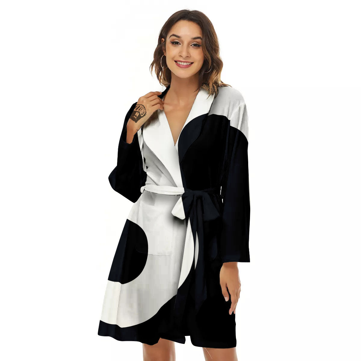 Leo Sign Zodiac White And Black Print Women's Robe-grizzshop