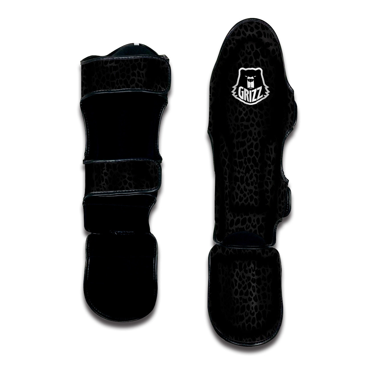 Leopard Black Print Muay Thai Shin Guards-grizzshop