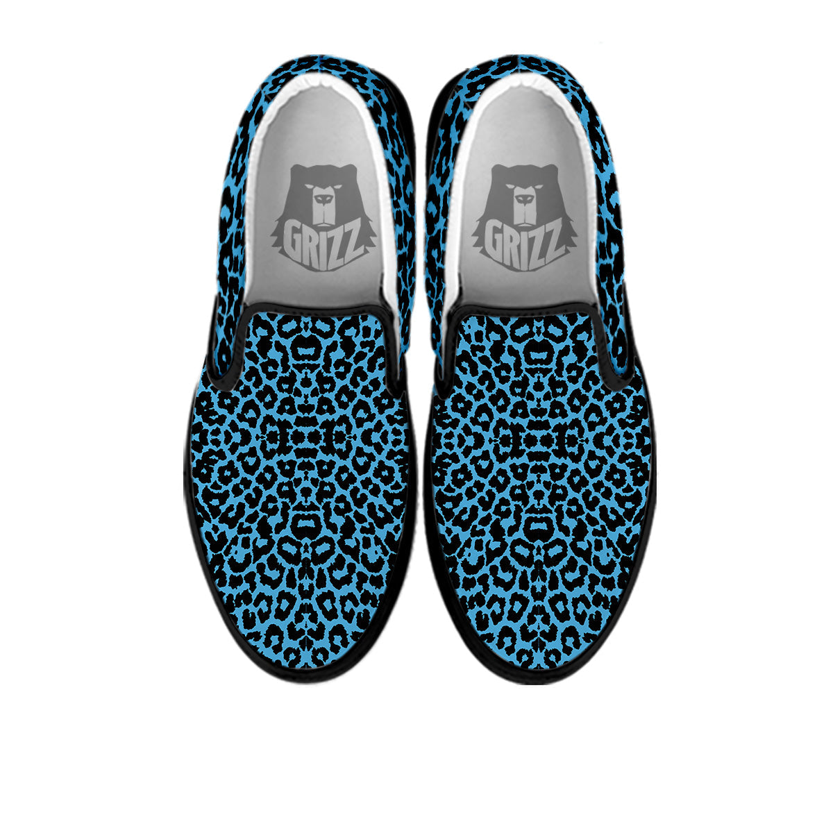 Leopard Blue Print Black Slip On Shoes-grizzshop