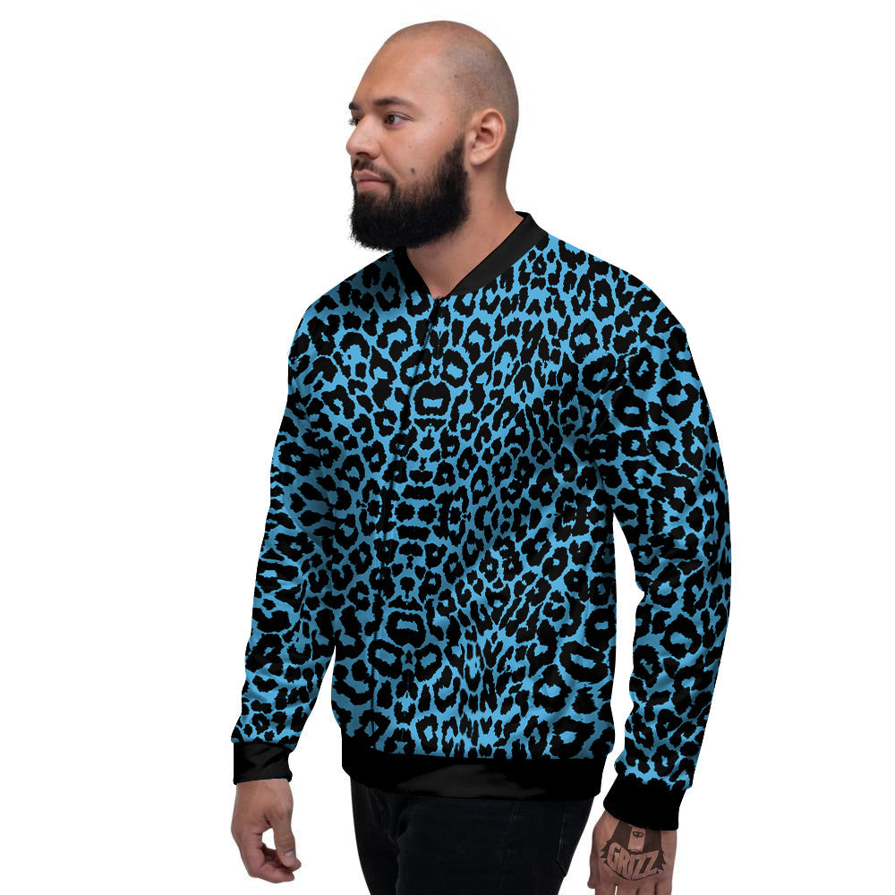 Leopard Blue Print Men's Bomber Jacket-grizzshop