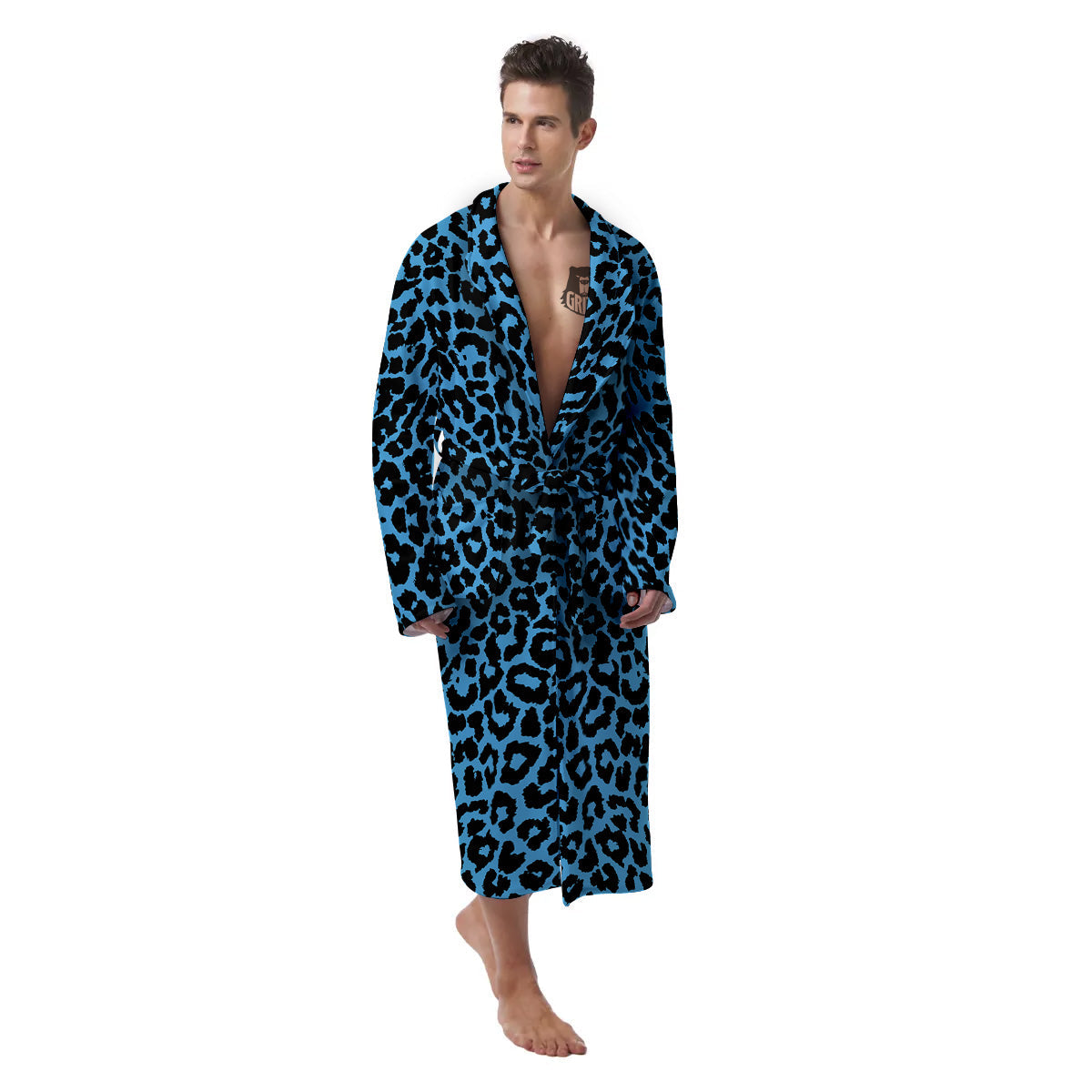 Leopard Blue Print Men's Robe-grizzshop