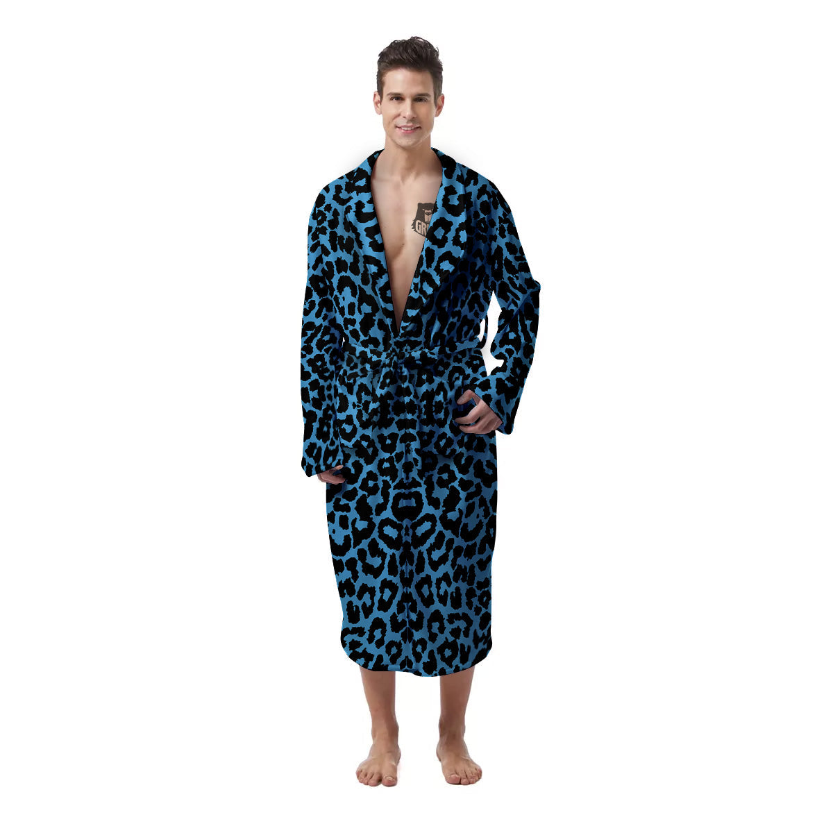 Leopard Blue Print Men's Robe-grizzshop