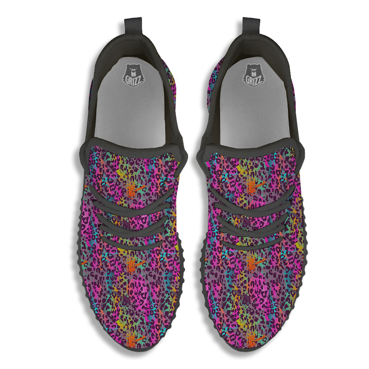 Leopard Colorful Print Black Walking Shoes-grizzshop