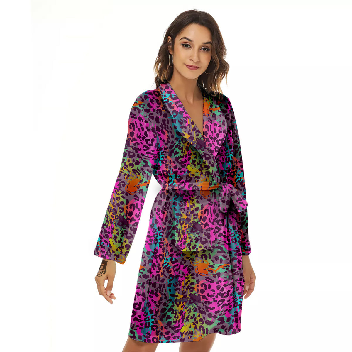 Leopard Colorful Print Women's Robe-grizzshop