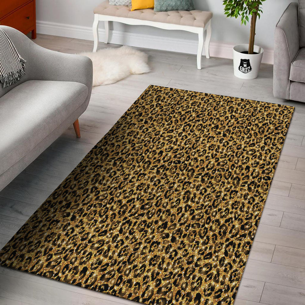 Leopard Glitter Gold Print Floor Mat-grizzshop