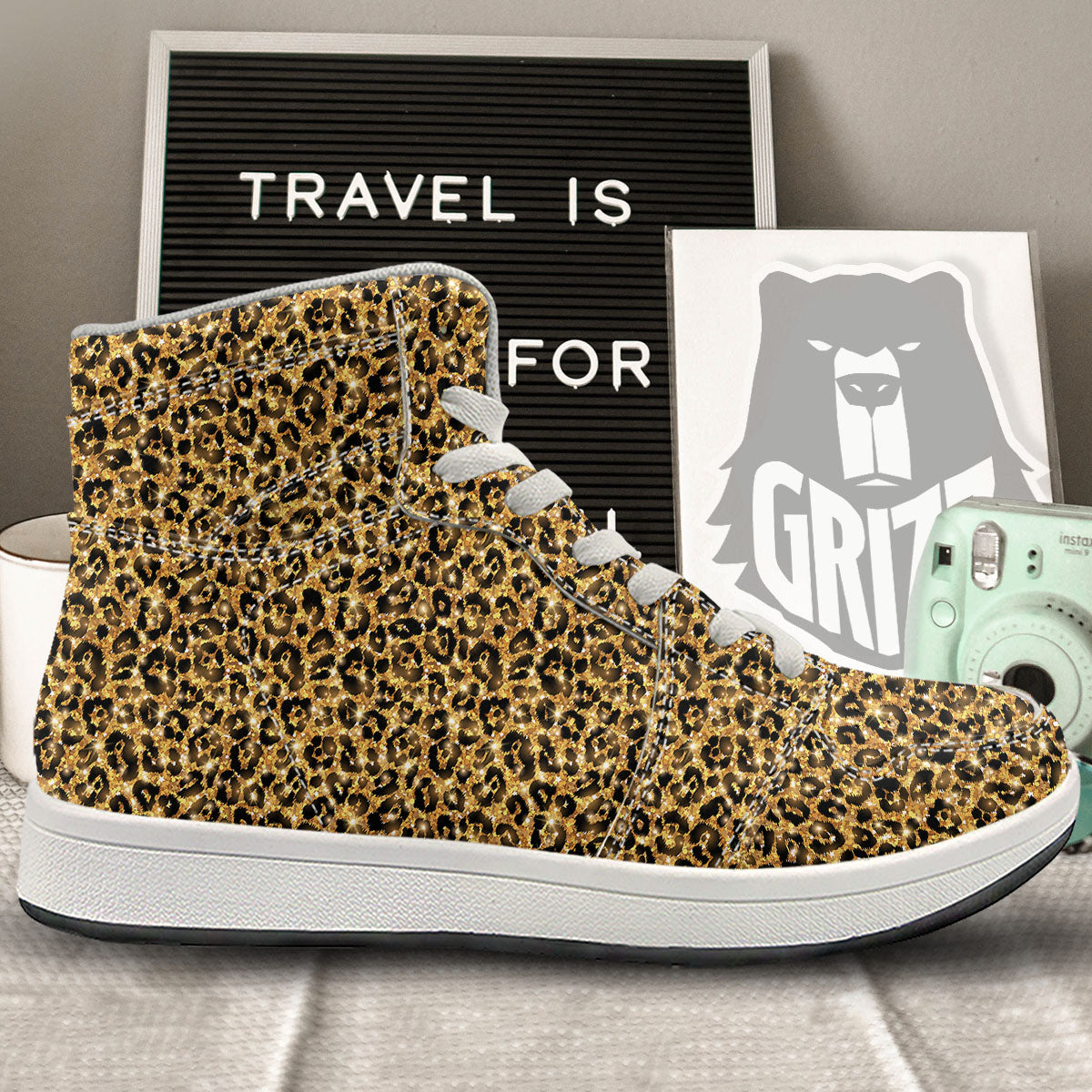 Leopard Glitter Gold Print High Top Sneakers-grizzshop