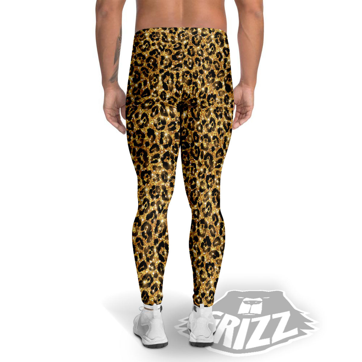 Leopard Glitter Gold Print Men's Leggings-grizzshop