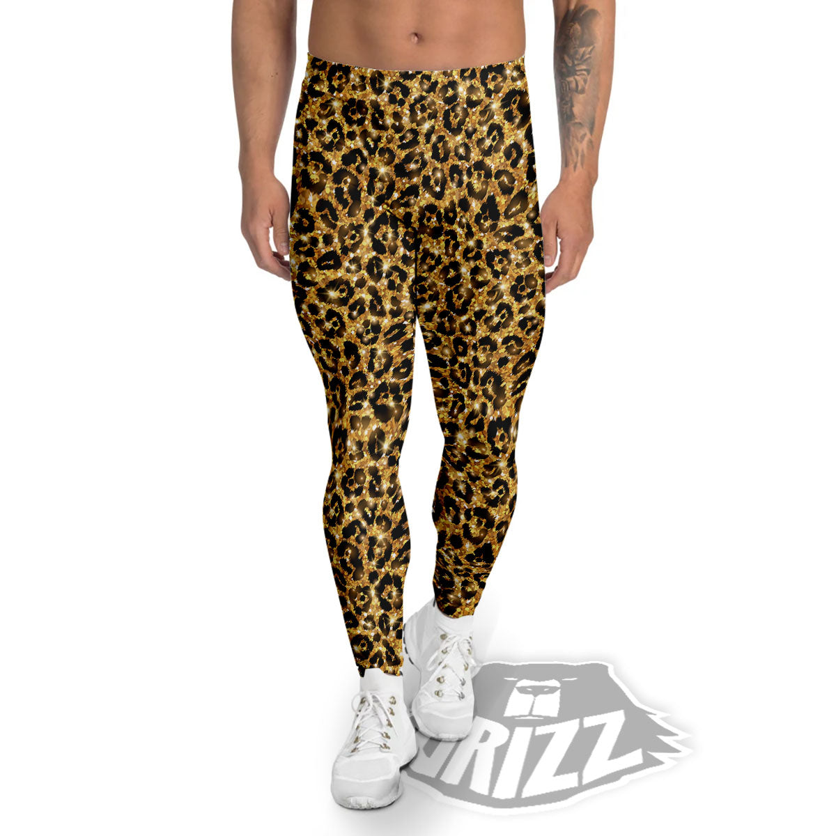 Leopard Glitter Gold Print Men's Leggings-grizzshop