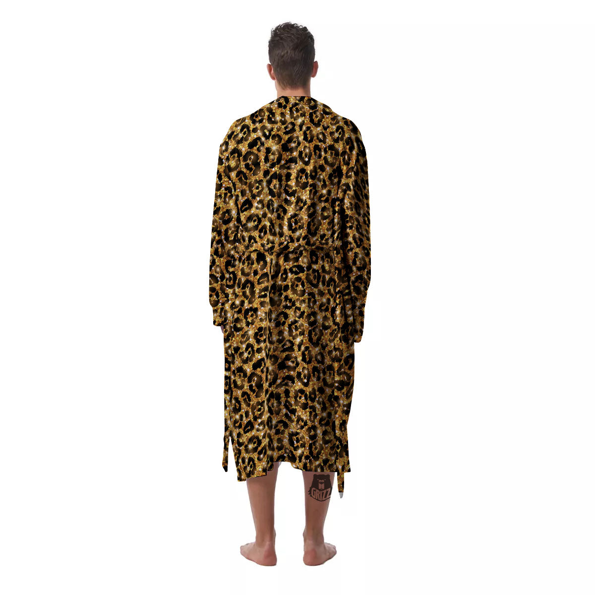 Leopard Glitter Gold Print Men's Robe-grizzshop