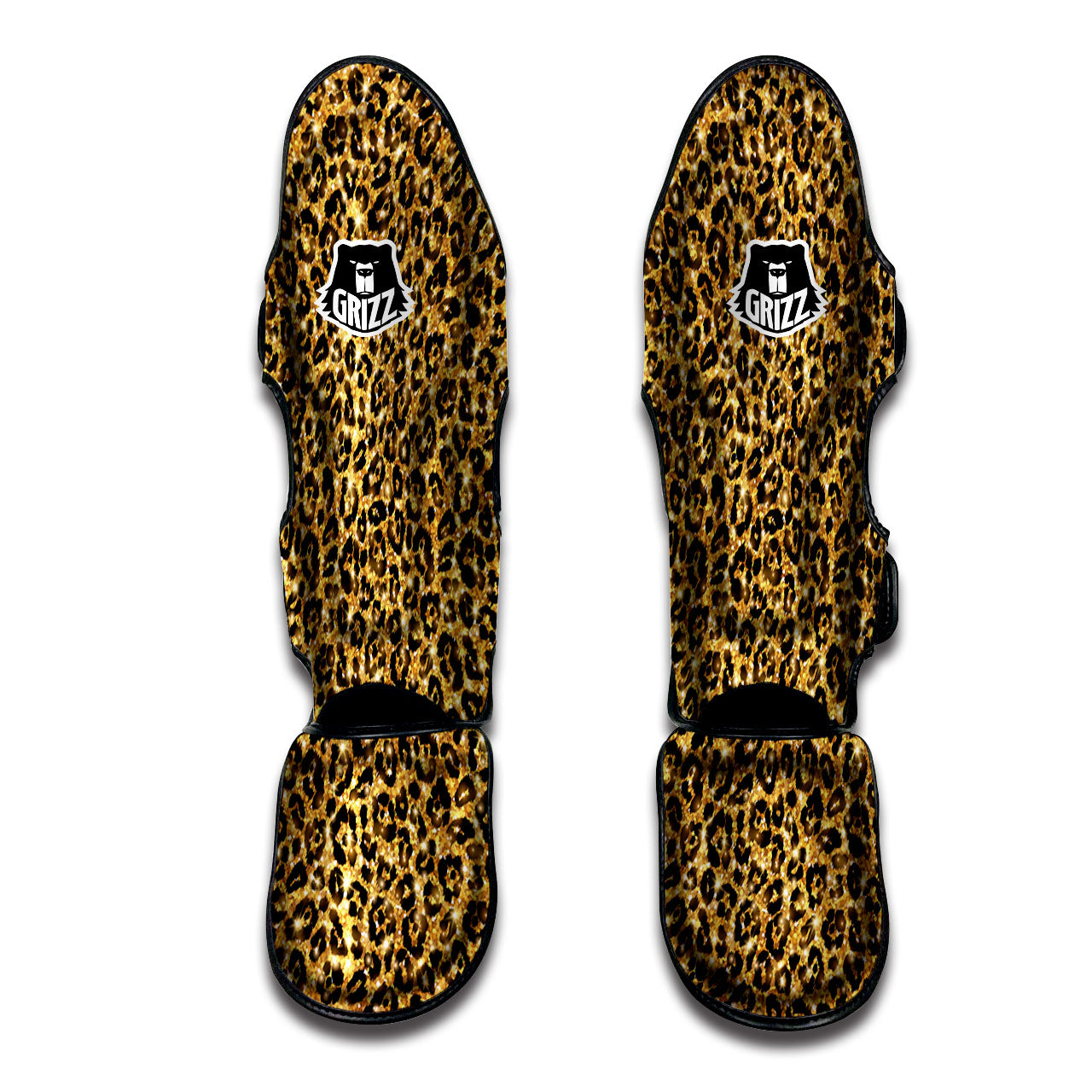 Leopard Glitter Gold Print Muay Thai Shin Guards-grizzshop