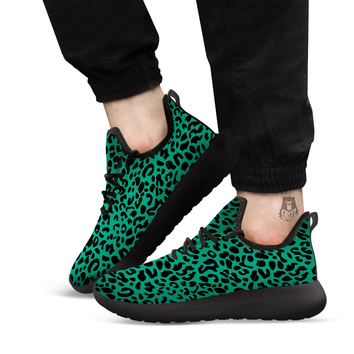 Leopard Green Print Black Athletic Shoes-grizzshop