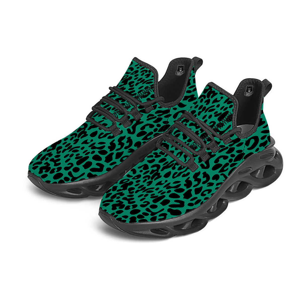 Leopard Green Print Black Running Shoes-grizzshop