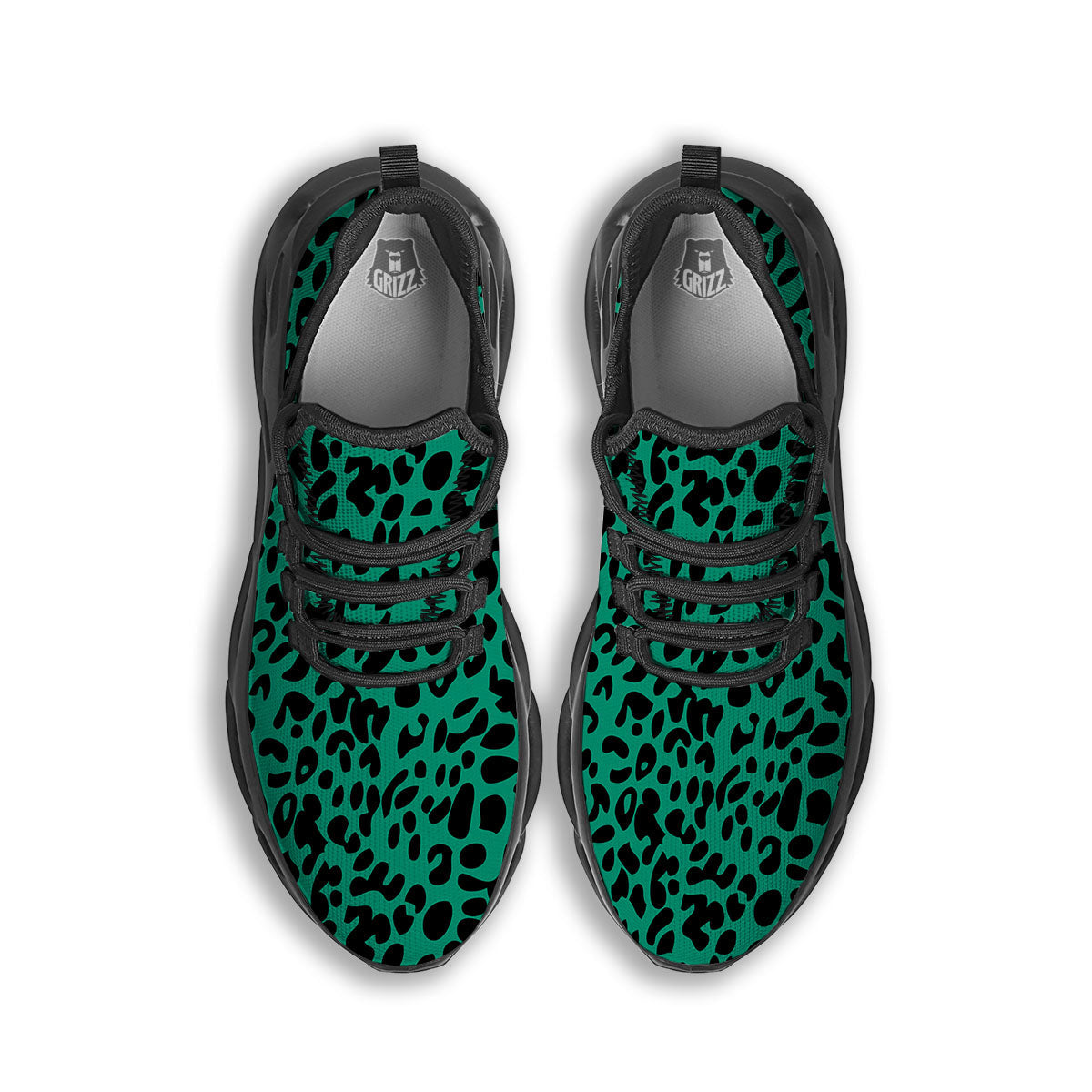 Leopard Green Print Black Running Shoes-grizzshop