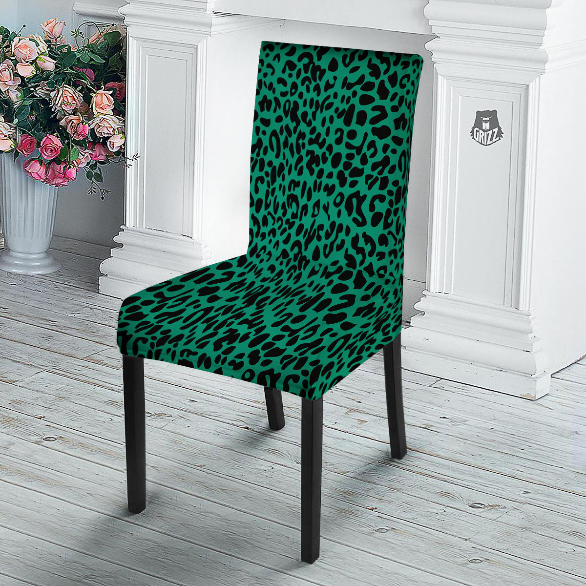 Leopard Green Print Dining Chair Slipcover-grizzshop