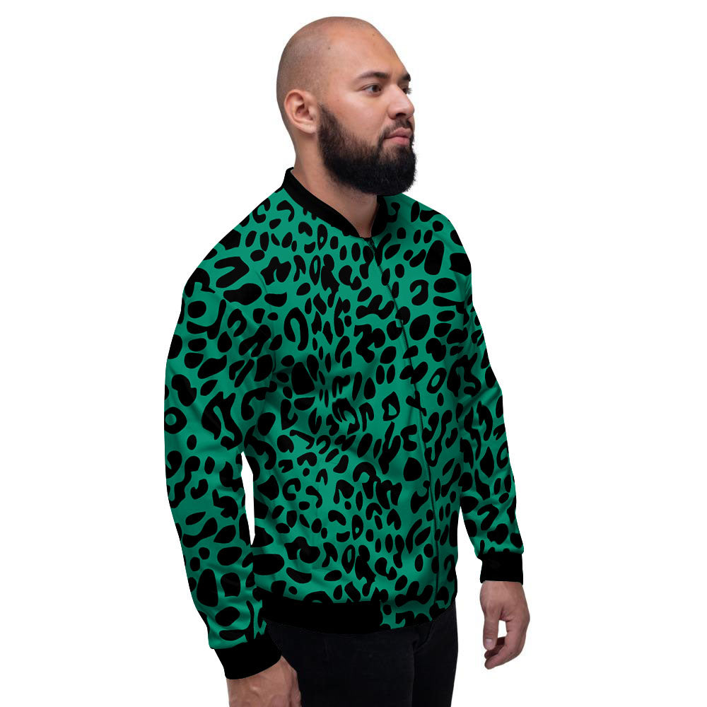 Leopard Green Print Men's Bomber Jacket-grizzshop